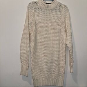 White Mock Neck Long Sleeve Sweater Dress